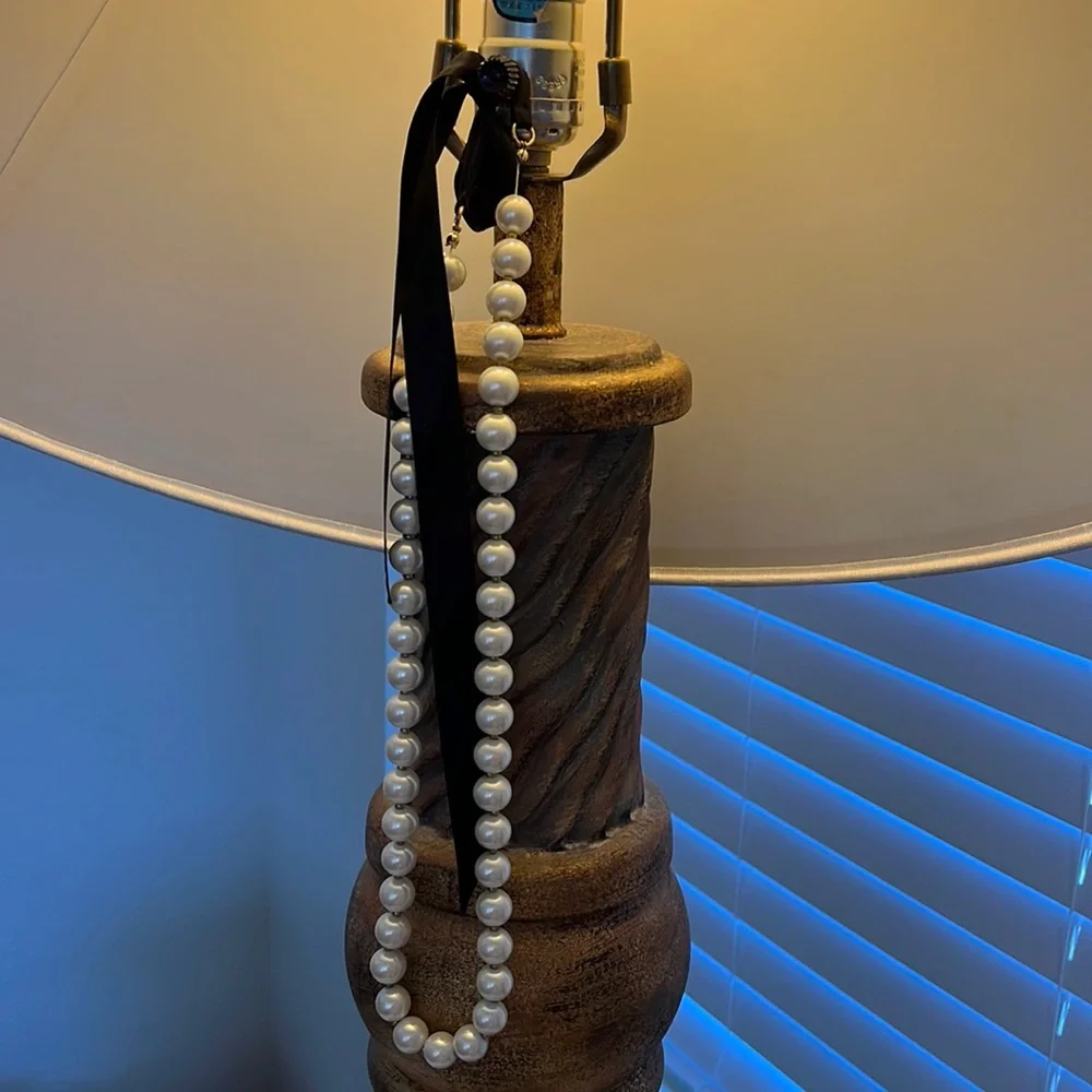 NWOT Talbots pearl necklace with black ribbon tie.